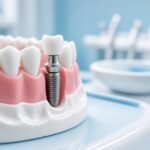 Çene modeli üzerinde titanyum diş implantı